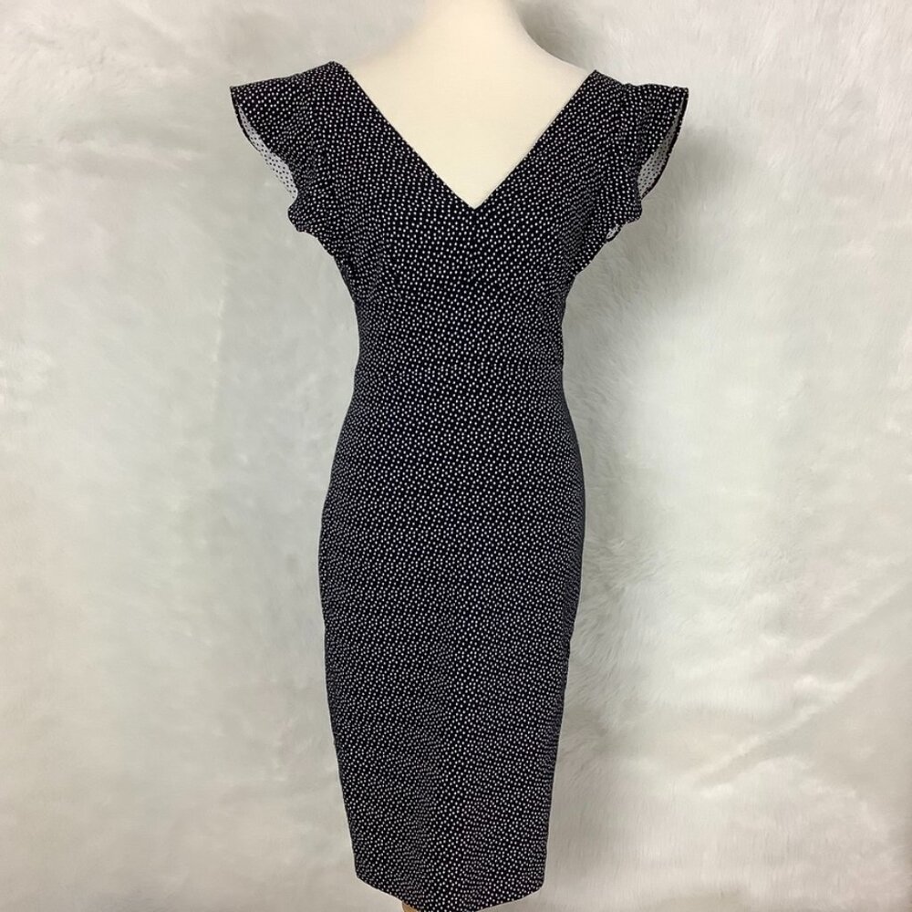 ML Monique Lhuillier Anthropologie Polka Dot Sheath Dress Ruffle Sleeves 4